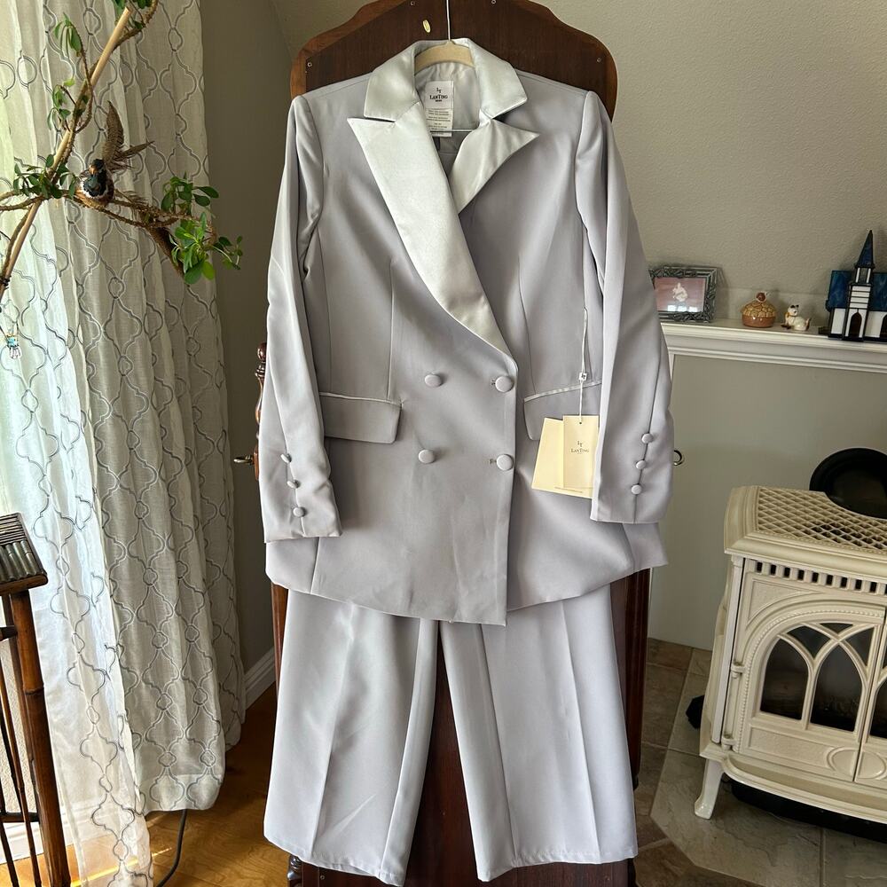 Lan Ting Bride 2 Piece Suit Women Dressy Blazer & Pants Wedding silver size 6